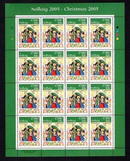 2005 Ireland Christmas Commemorative Stamp Sheetlet Plate 1A1A1A1A Mint Never Hinged (MNH).