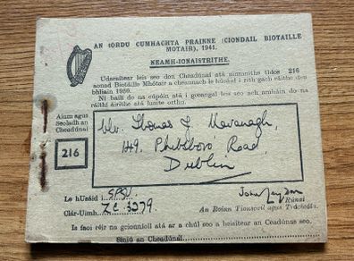 Rare Irish 1950 motor spirit ration book. Full book