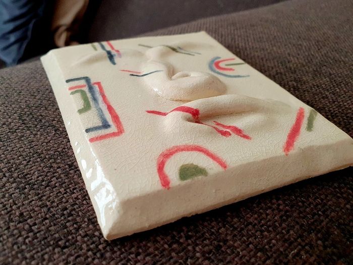 Handmade Ceramic Face Tile - One-of-a-Kind Art Piece