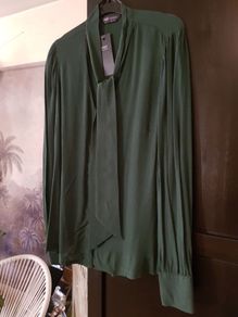 M&S green shirt, blouse, tie neck, size 8, NEW