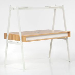 SKLUM Bhan Melamine Steel and Melamine Desk White Gloss Steel