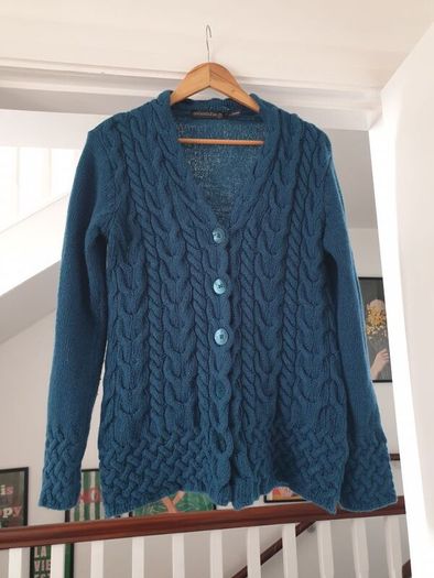 IrelandsEye teal wool cable knit cardigan size xl