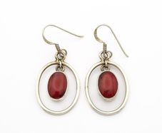 925 Vintage Sterling Silver Red Jasper Earrings