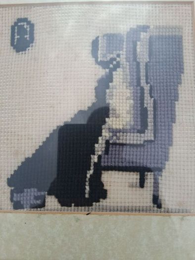 4 X Victorian Embroidered Silhouettes on Linen