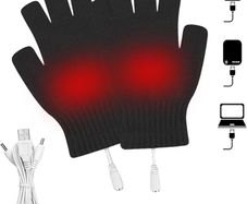 Heated Gloves via USB Mittens, Unisex for Men and Women, Winter Mittens for Warm Hands, Warm, for Working on Laptop, Fingerless, Knitted Gloves, Washable