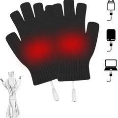 Heated Gloves via USB Mittens, Unisex for Men and Women, Winter Mittens for Warm Hands, Warm, for Working on Laptop, Fingerless, Knitted Gloves, Washable