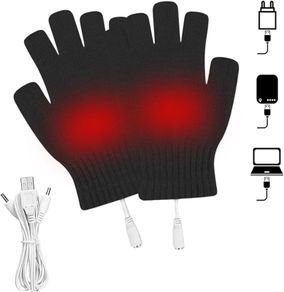 Heated Gloves via USB Mittens, Unisex for Men and Women, Winter Mittens for Warm Hands, Warm, for Working on Laptop, Fingerless, Knitted Gloves, Washable