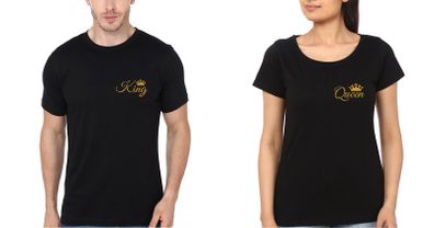 King Queen Couple Tees Tops T-shirts Great Gift Present For Valentines Day Idea Black Tees