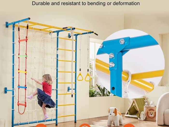 Wall Gym for Kids 7 in 1 Steel Indoor Kids Gym for Exercise Climbing Toys