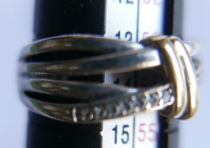 Vintage 9Ct Yellow Gold 375 and Sterling Silver 925 Ring,  Hallmarked 375 - 925  , 3,74g size N1/2