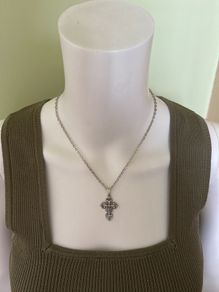 Cross silver tone necklace