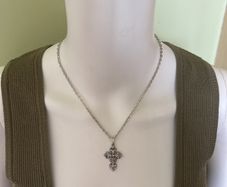 Cross silver tone necklace