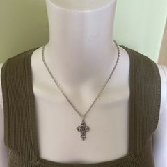 Cross silver tone necklace