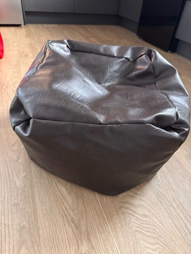 Dark Brown Faux Leather Cube Bean Bag