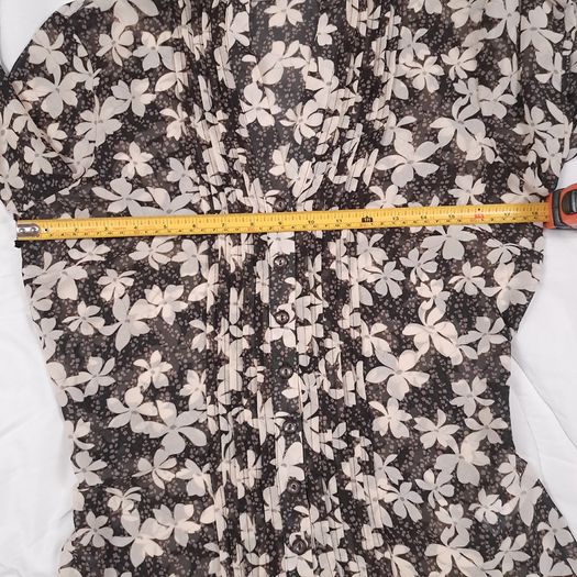 Wallis Black Cream Sheer Chiffon Floral Pintuck Pleat Blouse Top 12UK/40EU