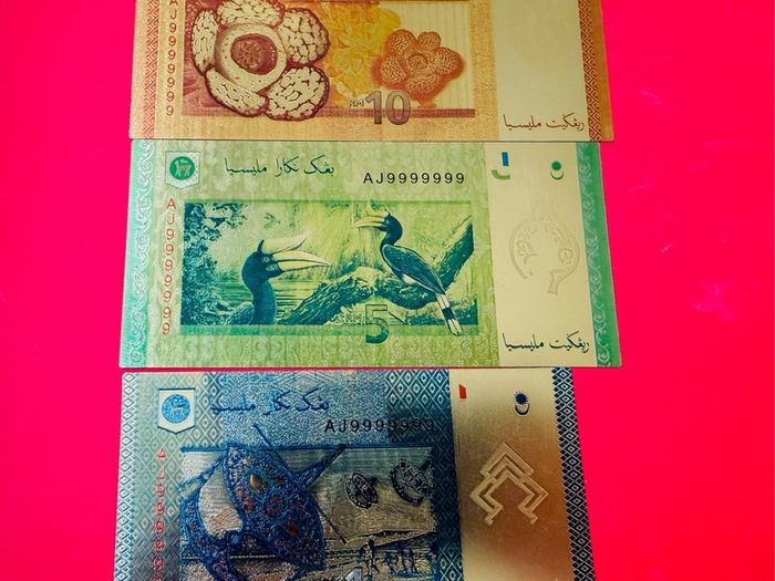 Malaysia. 1/ 5 / 10 Ringgit  Gold Foil Banknotes
