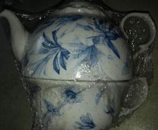 Tea pot and cup set for one botanic blue