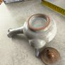 Japanese Side-Handle Teapot Kyusu 300cc  speckled ceramic side-handle teapot (kyusu) features a hand-painted pink cherry blossom (sakura) or plum floral branch motif against a light gray or cream stoneware body Image 5