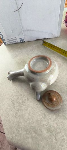 Japanese Side-Handle Teapot Kyusu 300cc  speckled ceramic side-handle teapot (kyusu) features a hand-painted pink cherry blossom (sakura) or plum floral branch motif against a light gray or cream stoneware body
