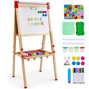 Art Easel for Kids 3-in-1 Wooden Double-Sided Kid's Art Easel with Magnetic Whiteboard, Chalkboard & Paper Roll, Adjustable Standing Drawing Board with Painting Accessories for Boys and Girls