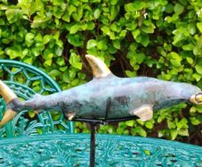 Hammerhead Shark On Stand - Patinated & Polished Bronze