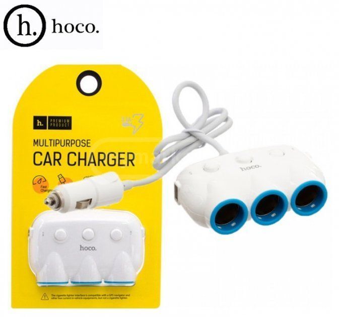 Car charger C1 dual USB triple cigarette lighter charging adapter - HOCO