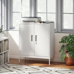 Steel Office Cabinet 2 Adjustable Shelves, Lock & 2 Keys, White, 31.5x15.7x39.4 in