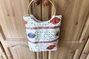Boho Holiday bag textile with cane handle sequins and embrodiery