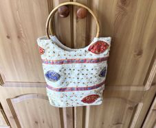Boho Holiday bag textile with cane handle sequins and embrodiery