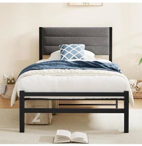 Single Bed Frame with Storage, 3ft Upholstered Bed Frame