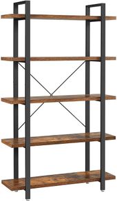 bookshelf, stable standing shelf with 5 shelf levels, living room shelf in industrial design, easy assembly, living room, bedroom, office, vintage brown-black