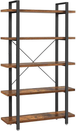 bookshelf, stable standing shelf with 5 shelf levels, living room shelf in industrial design, easy assembly, living room, bedroom, office, vintage brown-black
