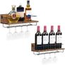 Wall Mounted Wine Rack, Wine Glass Rack Set of 2, Wine Shelf Hanging Floating Shelves, Wine Bottle Glass Rack Stemware Holder, for Living Room, Kitchen, Rustic Brown and Black Image 6