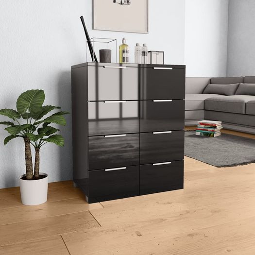 Sideboard High Gloss Black 60x35x76 cm Chipboard