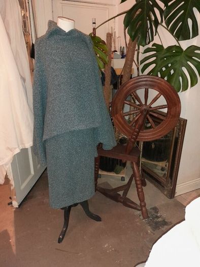 Teal Wool Vintage Handmade woven skirt and wrap