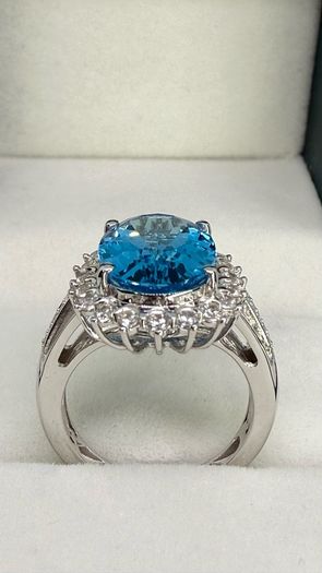 Topaz & White Zircon Statement Halo Ring