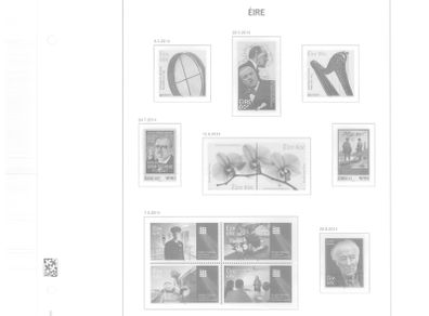 2014 Ireland Davo Supplement Stamp Pages. Includes Pages 174, 175, 176, 177 and 177a (Christmas Booklet) and B58 (Miniature) Sheets Pages include illustrations of stamps and mounts. 6 Pages