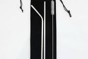 Stainless Steel 21.5cm Straight Bent Reusable Drinking Straws cleaning 200MM x 10MM brush Brushes black straw bag pouch