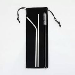 Stainless Steel 21.5cm Straight Bent Reusable Drinking Straws cleaning 200MM x 10MM brush Brushes black straw bag pouch
