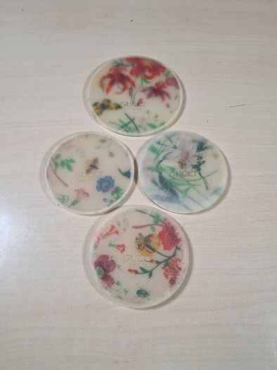 Vintage GUCCI coasters flora and fauna acrylic set of 4 Genuine Rare