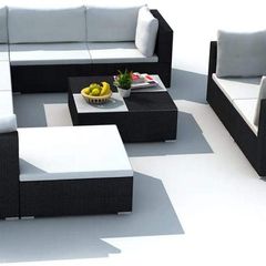 32-Piece Set Poly Rattan Sofa Lounge Set Garden Furniture, black
