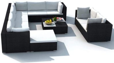 32-Piece Set Poly Rattan Sofa Lounge Set Garden Furniture, black