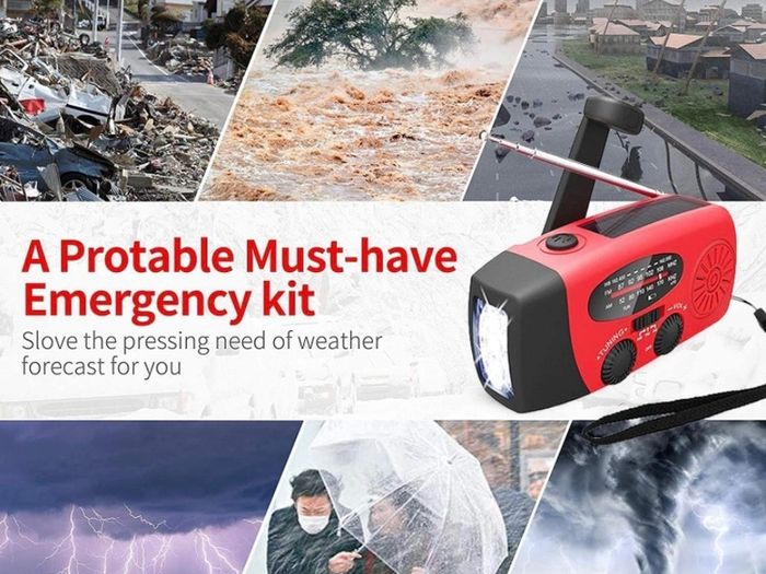 Weather Radio,Solar Radio, Emergency Hand Crank Self Powered AM/FM Solar Weather Radio with LED Flashlight, WB Radio with Battery Backup, 2000mAh Emergency Power Bank for Smart Phone (FREE POSTAGE)