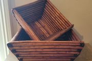 Vintage pair of bamboo twig baskets
