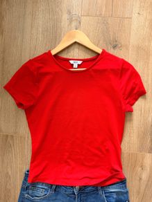 NEXT Bright Red Fitted Stretch Top Minimalist Basic Tee