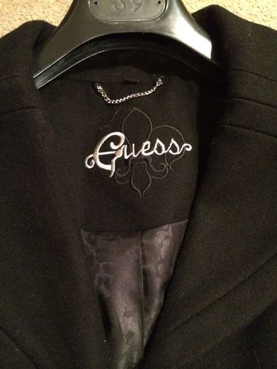 Guess Black Winter Wool Long Black Coat size Large uk14