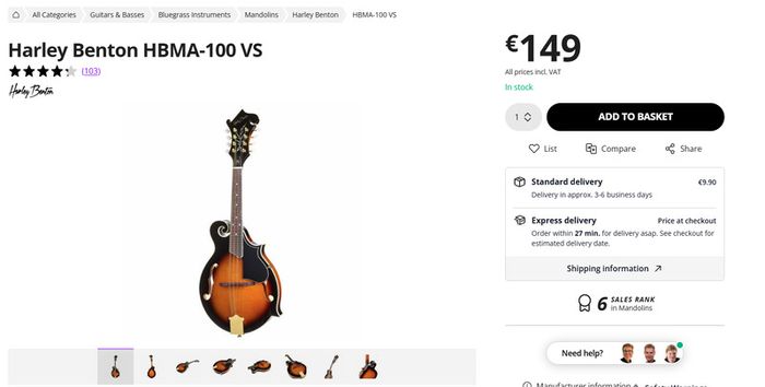 Harley Benton HBMA-100 VS Mandolin