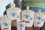 Antique Art Deco French 5 piece kitchen storage jar set