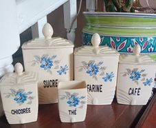 Antique Art Deco French 5 piece kitchen storage jar set
