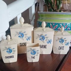 Antique Art Deco French 5 piece kitchen storage jar set